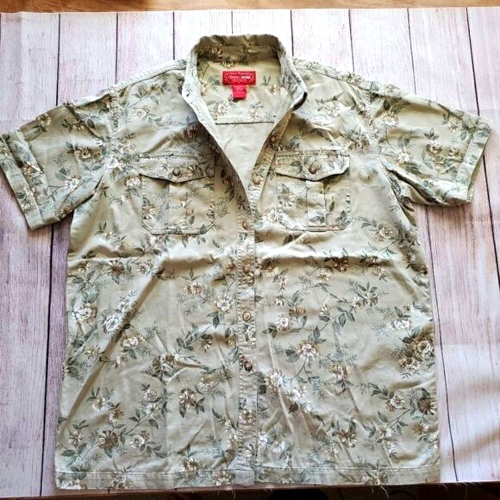 Venezia Jeans Vintage Hawaiian Shirt, Beige/Sand Color, Size 14/16
